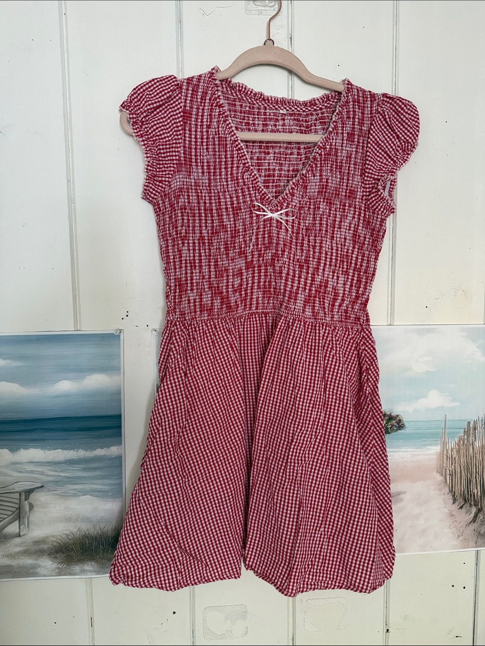 Red Gingham Fit-and-Flare Dress